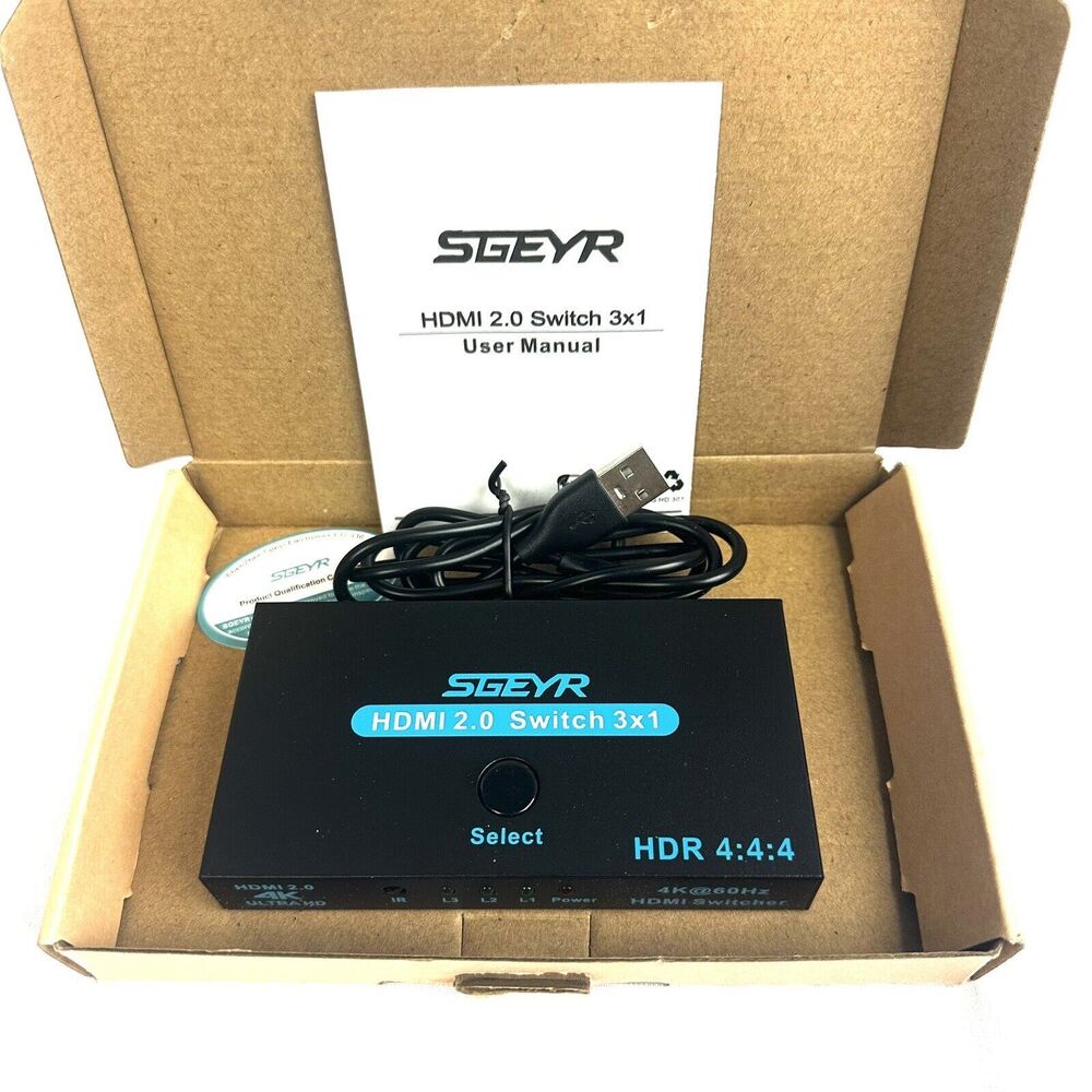 SGEYR HDMI 2.0 Switch Splitter 3 Port 4K HDMI Switch 3 in 1 Out HDMI 4K Ultra HD